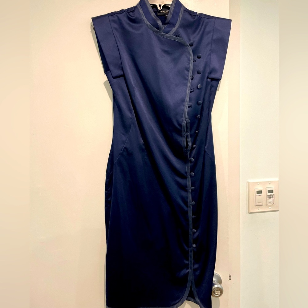 Navy silk midi dress